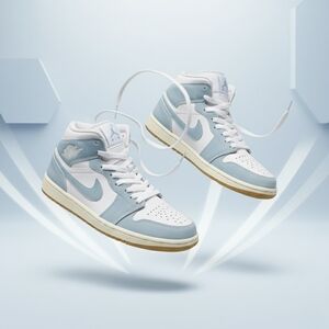Nike Air Jordan Retro 1 Mid SE Denim Women's Basketball Gum White Sail Blue Shoe